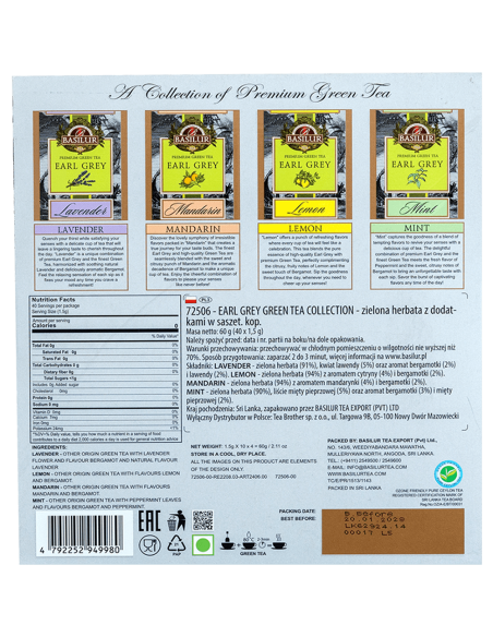 Earl Grey Té Verde Assorted - 40Bolsas X 12 - Basilur
